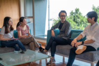The interview was conducted by Leung Wai Shan (first from the left) and Lam Tai Hei (second from the left). They are participants of the New Asia Young Scholars Scheme this year.